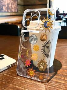 1pc Moon, Sun, Planet Graphic Transparent TPU Full Body Shockproof Anti-Fingerprint Phone Case, Compatible With Galaxy/ 17/17 Pro/17 Pro Max, 16/16 Pro/16 Plus, 15/15 Pro Max/15 Pro, 11/12/13/14 Pro Max, 11 Pro/11 Pro Max, 12 Pro/12 Pro Max, 13 Pro/13 Pro Max, 14 Pro/14 Pro Max, Stylish Creative Design - Multicolor - View 3