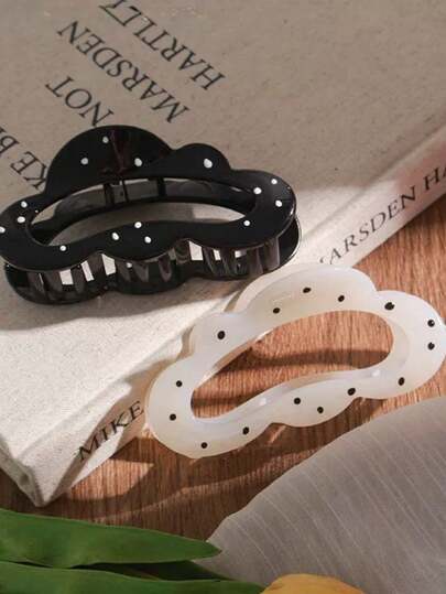 1pc/2pcs Polka Dot Casual ABS Plastic Simple Dotted Cloud Claw Clip High-End Hair Claw Large Size Hair Clip For Thick Hair