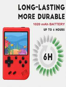 1pc Retro Handheld Game Console, Portable Mini Game Player, 1020mAh Pocket Gaming Device - Red - View 2
