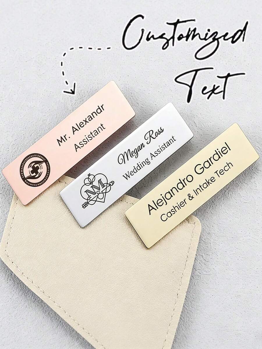 3pcs Customized Name Badges, Pin-Back Employee ID Cards, Personalized Name Tags, Square Brooches, Teacher Gifts, Company Gifts - Multicolor - View 1