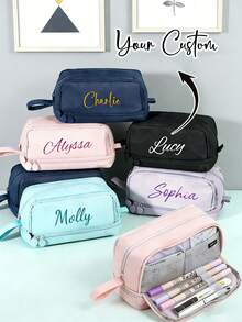 Customizable Stationery Pouch, Minimalist Solid Color Pencil Case, Fashion Stationery Storage Bag, Can Customize Your Name, School Supplies, Unique, Personalized, Suitable For Daily Life, Back To School And Business Use, Suitable As A Gift For Girlfriend, Boyfriend, Family, Friends, Classmates, Teachers For Valentine's Day, Birthday, Back To School, Teacher's Day, New Year, Ramadan, Etc. - Multicolor - View 1