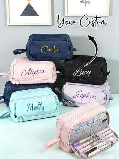 Customizable Stationery Pouch, Minimalist Solid Color Pencil Case, Fashion Stationery Storage Bag, Can Customize Your Name, School Supplies, Unique, Personalized, Suitable For Daily Life, Back To School And Business Use, Suitable As A Gift For Girlfriend, Boyfriend, Family, Friends, Classmates, Teachers For Valentine's Day, Birthday, Back To School, Teacher's Day, New Year, Ramadan, Etc.