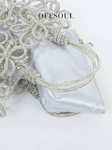 女士水钻3D花篮手提包，新款时尚透明果冻沙滩包，派对/活动手拿包 - 銀色 - 查看 6