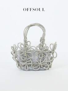 女士水钻3D花篮手提包，新款时尚透明果冻沙滩包，派对/活动手拿包 - 銀色 - 查看 11