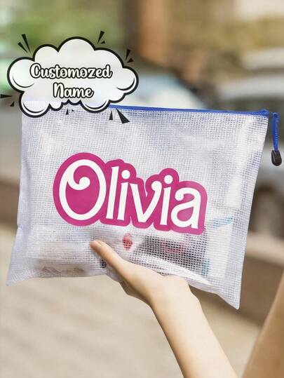 This Custom-Designed Pink Cosmetic/Toiletry Bag Features An Arched Font Design And Waterproof Material. You Can Also Add A Name On It, Making It A Perfect Gift For Bridesmaids, Bachelorette Parties, Ladies' Wedding Gifts, Or Valentine's Day.