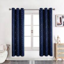 1 tấm rèm cửa bằng polyester in hình ngôi sao ánh kim, rèm cản sáng cho phòng ngủ, phòng khách, thích hợp sử dụng trong kỳ nghỉ. - Xanh đậm - Xem 24
