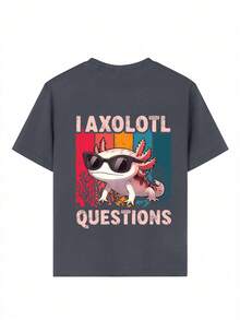 男童休闲印花圆领短袖T恤，夏季上衣 - 深灰色 - 查看 8