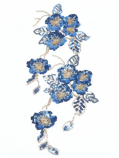 1件刺绣亮片蕾丝贴花缝纫花朵布料领贴片，适用于婚纱礼服新娘DIY工艺品