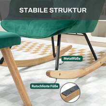 Rocking Chair With Footrest, Reclining Chair With Cushions, Velvet Look, Wingback Chair With Wooden Legs For Bedroom, Living Room, 66 X 96 X 101 Cm, Green - Green - View 5