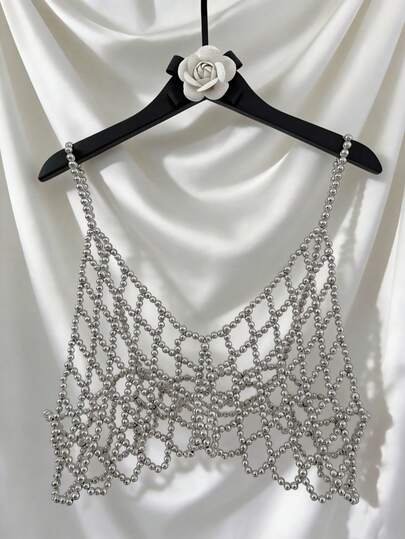 DEKUNER 1 pièce Nouvelle chaîne de corps minimaliste de style coréen avec faux perles, collier de perles mignon, convient pour être porté avec des blazers et des pulls