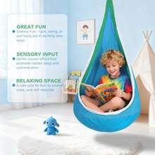 Asiento abatible para niños con luz para colgar en la cápsula hamaca para uso en interiores y exteriores para juego sensorial y calmante fácil instalación soporta hasta 150 libras azul - AZUL - Ver 5