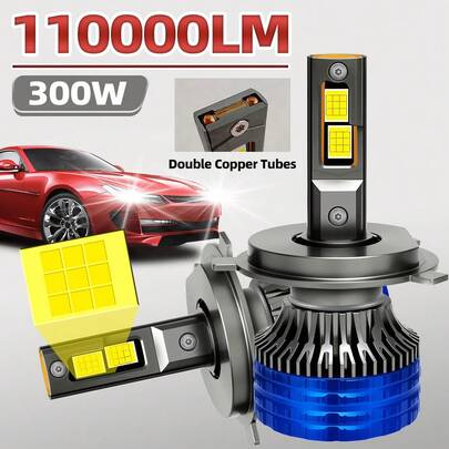 2 adet LED Araç Farı, H1 H4 H7 H11 9005/HB3 9006/HB4, Çift Bakır Tüp, Dahili Sürücü ve Yüksek Hızlı Fan, İthal 3570 CSP Çip, 110.000LM 300W, +%800 Parlaklık, Tak ve Çalıştır