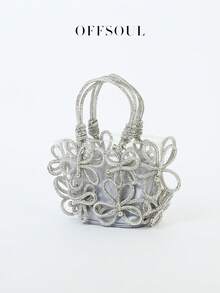 女士水钻3D花篮手提包，新款时尚透明果冻沙滩包，派对/活动手拿包 - 銀色 - 查看 3
