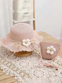 1 件装女童夏季草编太阳帽，大檐公主防晒沙滩帽 - 圓頂小花草帽 - 查看 17