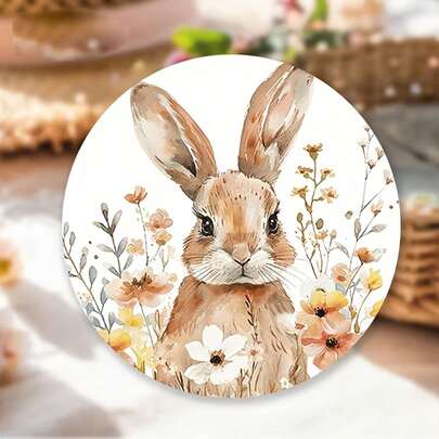 12/60 Pcs Round Rabbit Floral Stickers , Suitable For Party Favors, Gift Wrapping & Easter Decorations - Includes Flower Patches And Paper Sticker Sheets