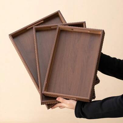 1pc Walnut Rhombus Handle Tray, Dessert Display Plate, Multifunctional Fruit Platter, Suitable For Dining Table Decor, Home And Kitchen Dining Plate Tray