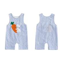 Toddler Girls Boys Clothes Ovrealls Rompers Easter Clothes Rabbit Carrot Embroidered Sleeveless Baby Bodysuits Jumpsuits - 薄荷綠 - 查看 9