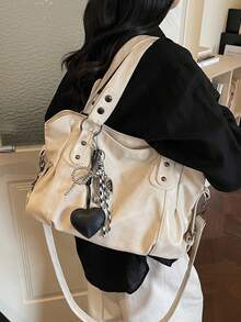 This Is A Stylish And Versatile Shoulder Bag. It Has A Large Capacity, A Solid Color Design, And Is Made Of Vintage PU Material. A Perfect Choice For Going To Work, With An Ape - 灰色 - 查看 5
