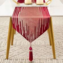 Elegant Christmas Red Table Runner 120 Inches Long Abstract Geometry Embroidery Pattern With Handmade Tassels Thick Fabric For Home Living Room Bedroom Dinner Room Art Decor Christmas - 紅色的 - 查看 3