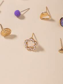 30 Pairs Women Metal Tree, Shell, Pearl, Heart Shaped Earrings Set, Gift - Multicolor - View 5