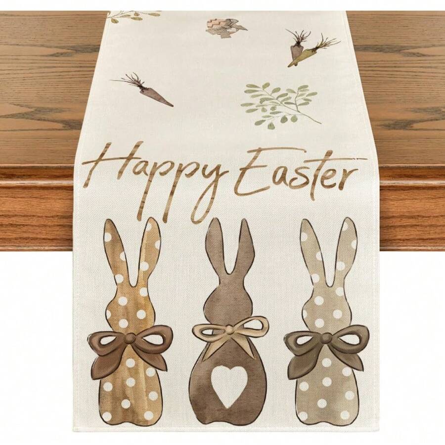 1 pieza Camino de mesa con conejo y zanahoria para Pascua, decoración de mesa de cocina y comedor para primavera/verano, fiestas en interiores/exteriores, camino de mesa beige - Beis - Ver 1