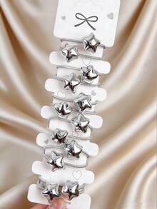 10个银色波点星星图案可爱迷你高弹力发圈，适合日常佩戴 - 彩色 - 查看 4