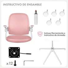 sillasMAGMALIFE Silla de Oficina Natti Ergonómica con Respaldo de Malla Transpirable Altura e Inclinación Ajustables Reposabrazos Abatibles 90° Ruedas 360° Silenciosas y Base Reforzada Soporta 150 kg - Rosa - Ver 7
