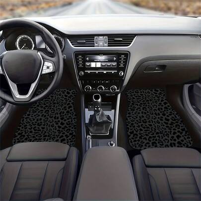 4PCS/2pcs Black Leopard Print Car Floor Mats, Suitable For All Car Models, All-Season Floor Mats, With A Non-Slip Base, Easy-To-Clean Car Interior Accessory.