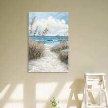 1 Piece Hardy Gallery Seascape Canvas Abstract Wall Art Painting With Frame, Beach Path Leading To The Sea Abstract Coast Print Aesthetics, Suitable For Living Room, Bathroom, Bedroom, Apartment, Resort, Villa, Classroom, Hallway, Studio, Study, Dormitory, Home Office Decoration, Can Be Hung Directly. - 自然風景 - 查看 8
