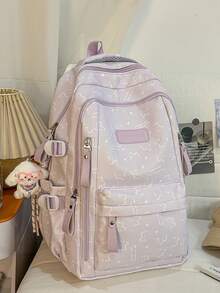 可爱自然星形图案背包，轻便大容量，适合初中女生 - A - 查看 5