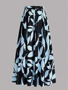 EARO Women's Floral Print High Waist A-Line Skirt, Summer Holiday Skirt Vacation Spring - Light Blue - View 4