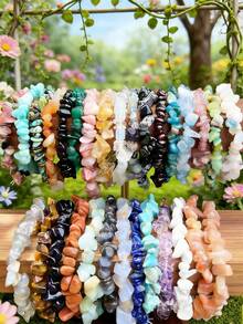 1/5/10/20/50/100 件多色天然石水晶宝石手链、紫水晶、虎眼石、黑曜石等天然水晶宝石弹性手链、脉轮石、瑜伽冥想能量手链、节日派对宝石礼物 - 彩色 - 查看 3