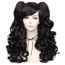 Fluffy Wave Double Ponytail Wig, Jet Black High-Temperature Fiber Cosplay Wig, Heat Resistant & Voluminous, Perfect For Anime Cosplay, Comic Con & Lolita Style, Playful & Eye-Catching - Black - View 6