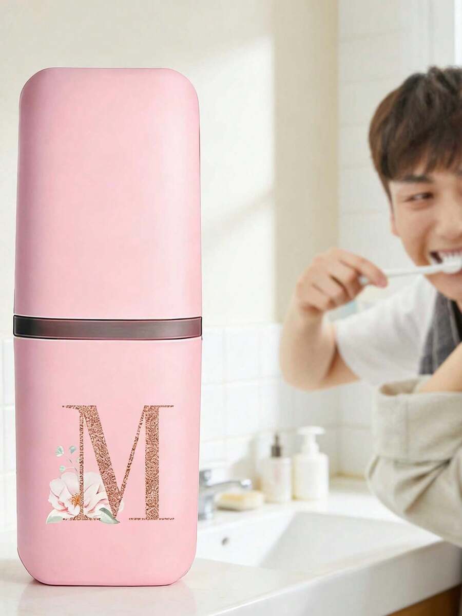 1个玫瑰金字母A-Z便携式牙刷架,随时随地保持牙刷清洁!旅行牙刷架,便携式牙刷杯盖,适合旅行、露营、出差和上学,多功能牙刷杯,旅行洗漱杯,牙刷和洗漱用品收纳套装,简约洗漱收纳盒,旅行必备,浴室配件,家居用品和收纳(粉色) - 彩色 - 查看 1
