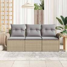 vidaXL 3-teiliges Sofa-Set mit Kissen, beige und grau, Polyratten - Beige - Übersicht 3