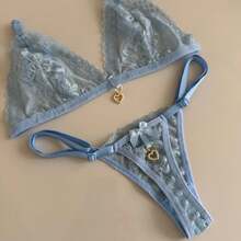 Sexy Backless Thong Set With Pendant Detail - 淺藍色 - 查看 6