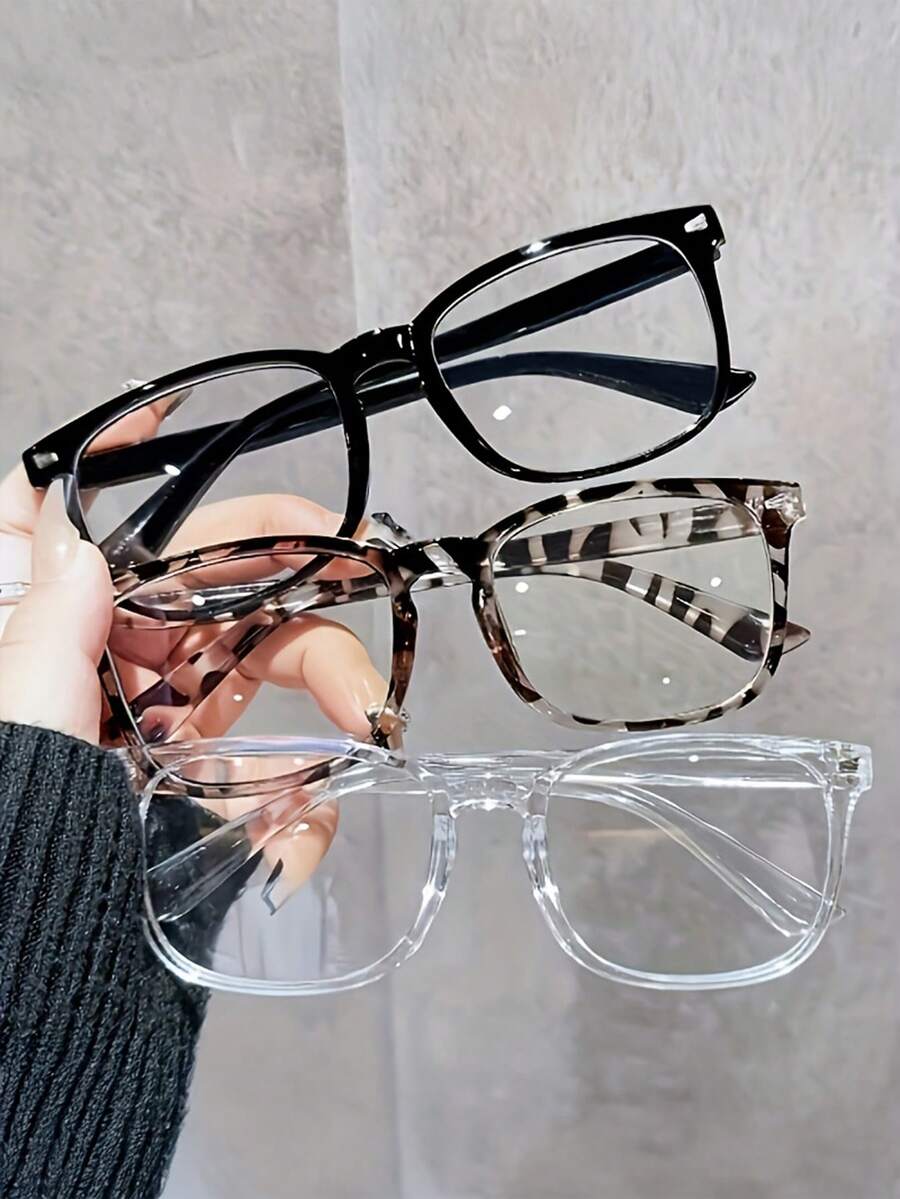 女士防蓝光眼镜三件套 | 男女通用简约风格 | 阅读和电脑使用理想之选 | 多种颜色组合 | 时尚百搭，适合各种场合 | 大框眼镜 - 彩色 - 查看 1