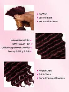 WOWANGEL Wine Red Boho Curly Braiding Hair Pre Stretched Deep Ocean Wave Crochet Hair Boho Braids 16-24 Inch 2 Packs 100% Human Hair Havana Curls Wavy Braiding Hair 99j Bohemian Crochet Braids Hair Extensions - S99J - View 5