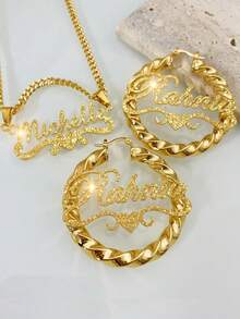 1set Love Style Matte Shining Set, 3/5cm Earrings+Necklace Set, Matte Bling, Minimalist Style, Love Cloud Style, Comes With Gift Box, As A Valentine's Day Gift. - Matte Finish - 1 - View 2