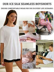女士无缝三角裤，冰丝短裤，透气舒适亲肤女士三角裤，舒适女士内裤 - 黑色 - 查看 7
