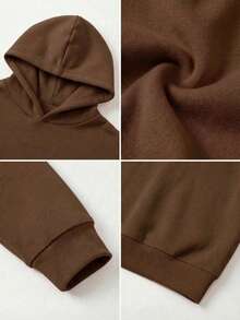 简约设计，女士舒适宽松长款纯色卫衣，适合秋冬季节，衣橱必备，休闲穿着，办公休闲两相宜，显瘦休闲上衣，柔软舒适，假日必备，女士春季服装，女士冬季服装，女士外套，时尚百搭，女士卫衣，咖啡棕色 - 咖啡棕 - 查看 7