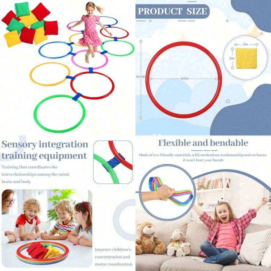 Multi-Game Hopscotch Set With Toss Bean Bags Hopscotch Ring Game For Outdoor Physical Games Promoting Coordination Durable Playground Toys For Boys And GirlsChildren's Growth Games, Fun And Joyful, Essential For Childhood - 5colors - View 1