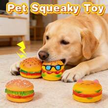 宠物逼真汉堡造型吱吱叫玩具，内置发声装置，柔软有弹性，挤压即可发出声音，耐啃咬，防止磨牙，互动抛掷玩具，猫狗逗弄玩具 - 彩色 - 查看 6