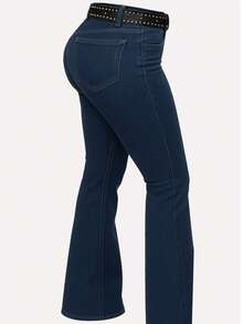 Women's Plain Country Flare Jeans, Butt-Shaping, Premium Line, High Waist With Lycra, Rodeo, Horseback Riding, West - Dark - Lisa - View 3