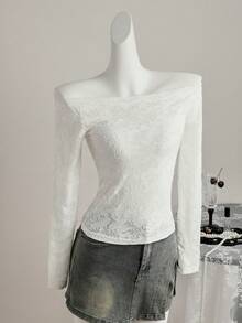 New Spring/Summer Off-Shoulder Fitted Women T-Shirt, Long Sleeve Women Tops, Summer Women Clothing - White - View 1