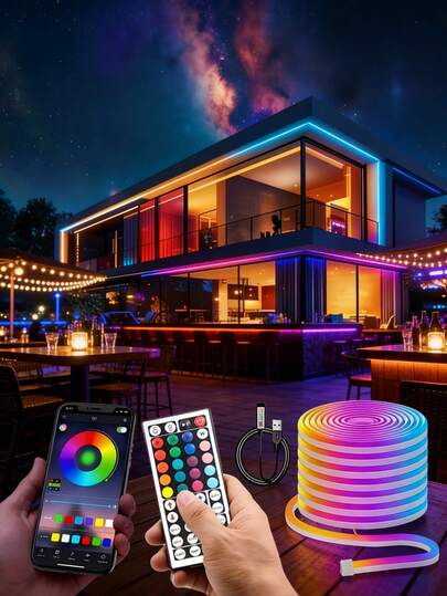 Smart Remote Control RGB Color Changing Night Light/TV Backlight Strip With Timer, Suitable For Bedroom, Holiday Decor, Gift, Home Indoor Wall Decoration, Halloween Party, Smart RGB Neon Light Strip | Soft , APP Control, USB Powered, Creative, Suitable For Bedroom, Gaming Room, TV Wall, Home, Christmas, Party, Valentine's Day Atmosphere Decor, Kitchen, Living Room, Bathroom, Party, Wardrobe