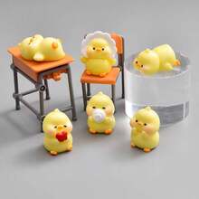 1 Set (6pcs) Cute Cartoon Decorations, Including A Lovely Little Yellow Duck Decor, Garden Decor, Mini Landscape House, And Office Decor. - Q - View 5