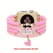 1 Piece Valentine's Day Gift - Pink Elastic Strap, Compatible With Apple Watch 38/40/41/42/44/45/46/49mm, Women's Band, Suitable For Apple Watch Ultra3/2/1 Series 11/10/9/8/7/6/SE/5/4/3/2/1 Replacement Band (Band Only) - Pink - View 1