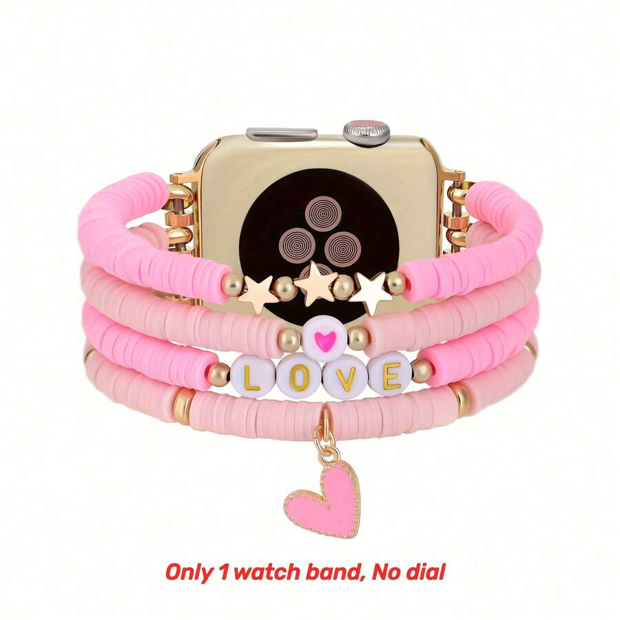 1 Piece Valentine's Day Gift - Pink Elastic Strap, Compatible With Apple Watch 38/40/41/42/44/45/46/49mm, Women's Band, Suitable For Apple Watch Ultra3/2/1 Series 11/10/9/8/7/6/SE/5/4/3/2/1 Replacement Band (Band Only) - Pink - View 1