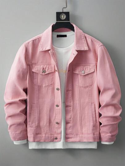Trending Black&Pink Denim Jacket Limited Stock - Free, Clean Casual Style- Soft Washed Finish, Limited Drop For Men- Preppy Vibe, Campus Fashion